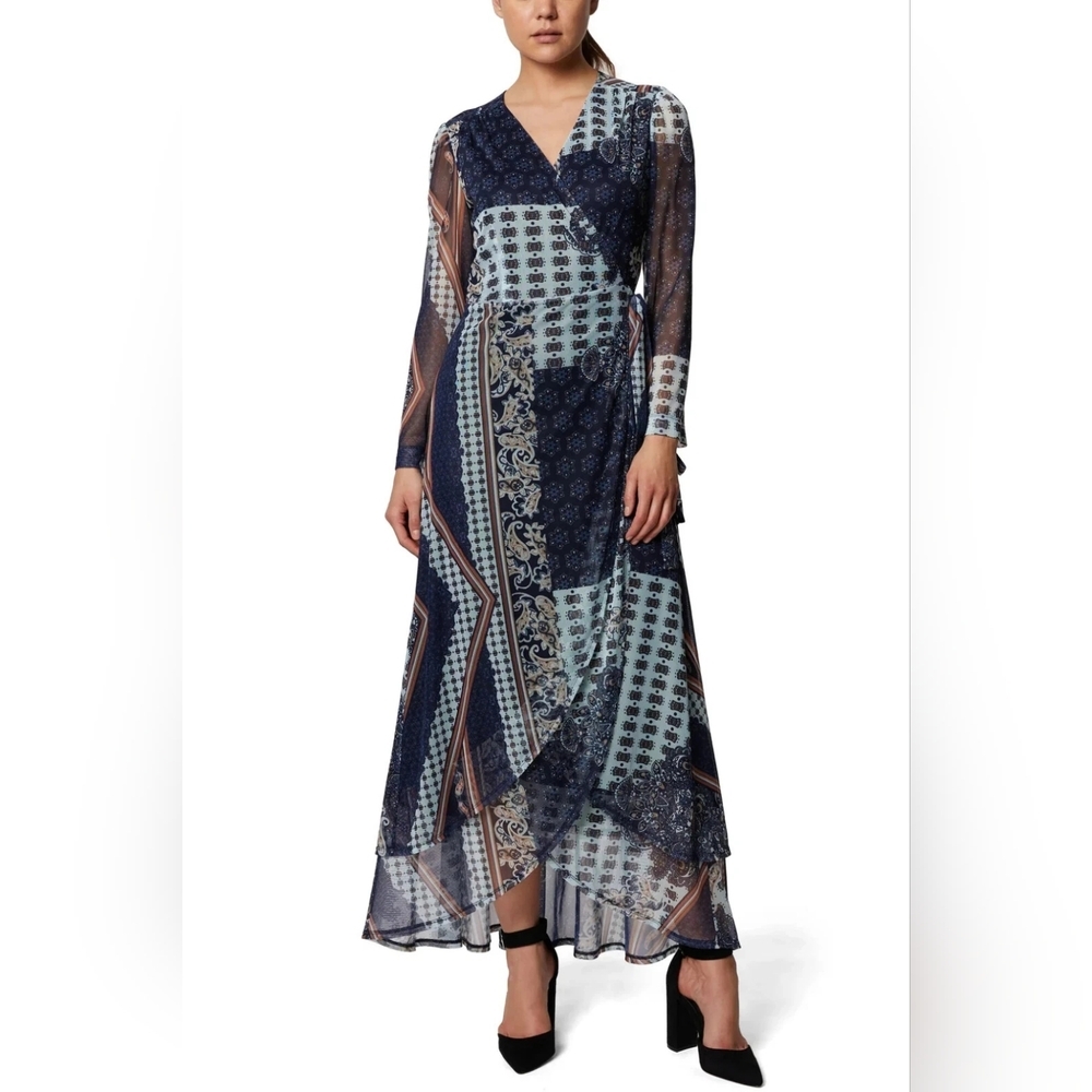 Laundry By Shelli Segal Mesh Wrap Maxi Dress Size 8